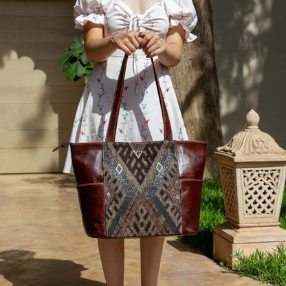 Personalized Leather Tote Bag, Moroccan Carpet Shoulder Bag, Handmade Leather Handbag, Large Work Tote, Gift for Women