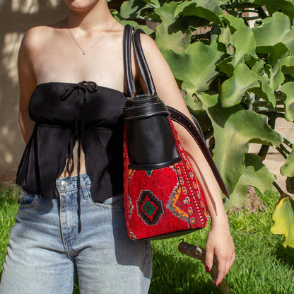 Personalized Leather Tote Bag, Moroccan Carpet Shoulder Bag, Handmade Work Tote, Genuine Leather Handbag, Gift for Women