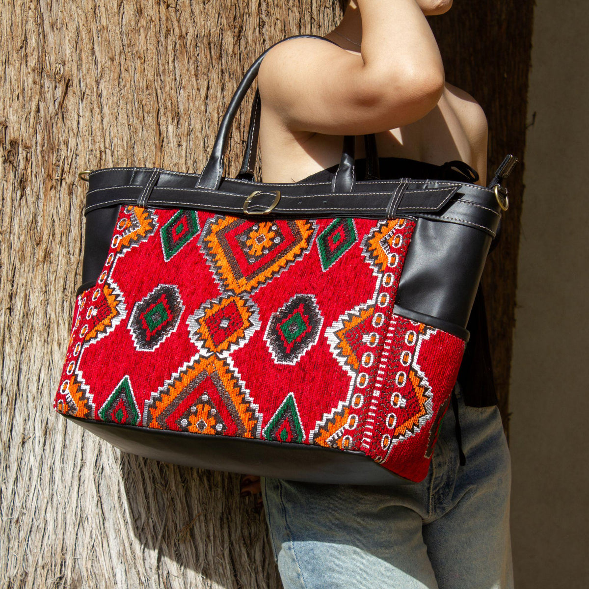 Personalized Leather Tote Bag, Moroccan Carpet Shoulder Bag, Handmade Leather Work Tote, Genuine Leather Bag, Gift for Women