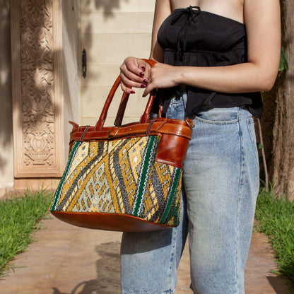 Personalized Leather Tote Bag, Handmade Moroccan Carpet Bag, Large Shoulder Tote, Work Bag for Women, Gift for Her