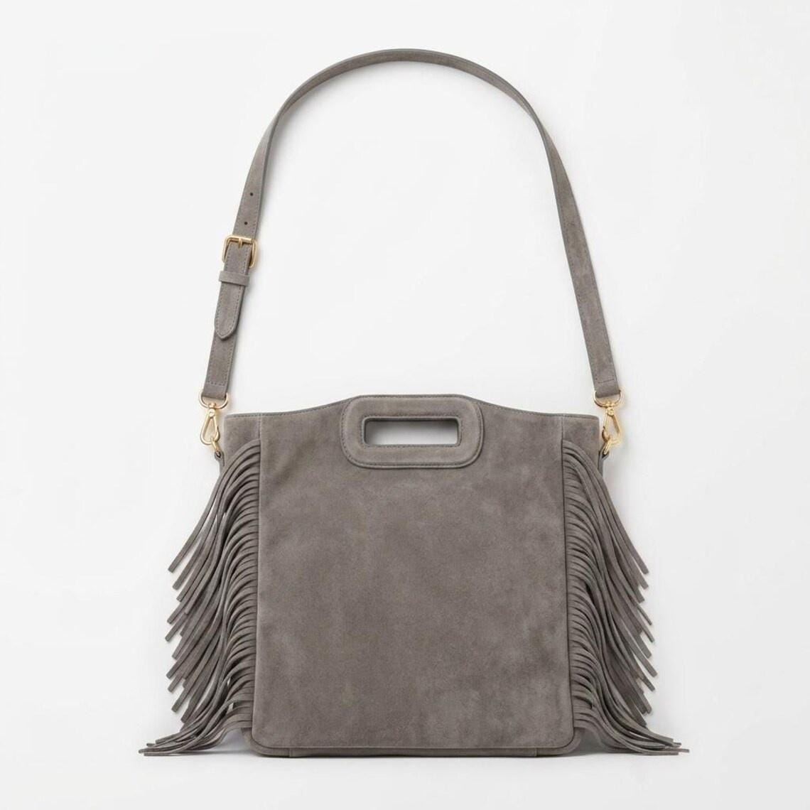 Genuine Suede Leather Fringe Crossbody Bag, Handmade Boho Shoulder Bag, Lightweight Spacious Bag, Casual Chic Style , gift for her