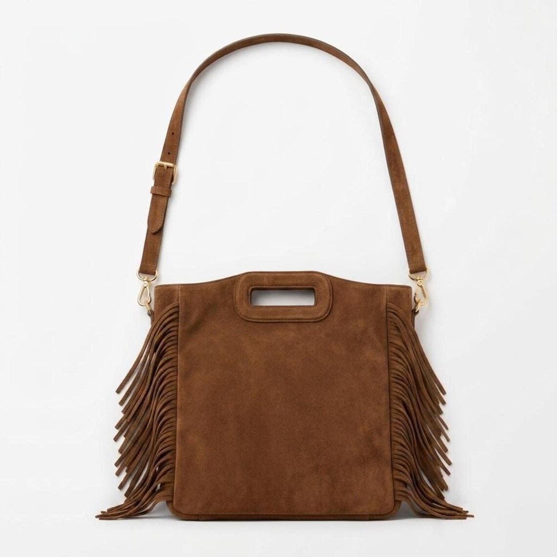 Genuine Suede Leather Fringe Crossbody Bag, Handmade Boho Shoulder Bag, Lightweight Spacious Bag, Casual Chic Style , gift for her