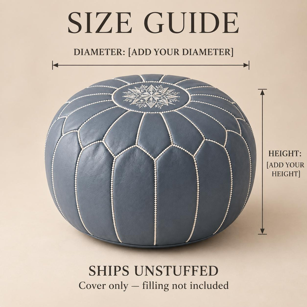 Round Ottoman Cover, Unstuffed Moroccan Footstool, Handmade Leather Floor Pouf, Living Room Footrest, Boho home Decor, Durable Leather