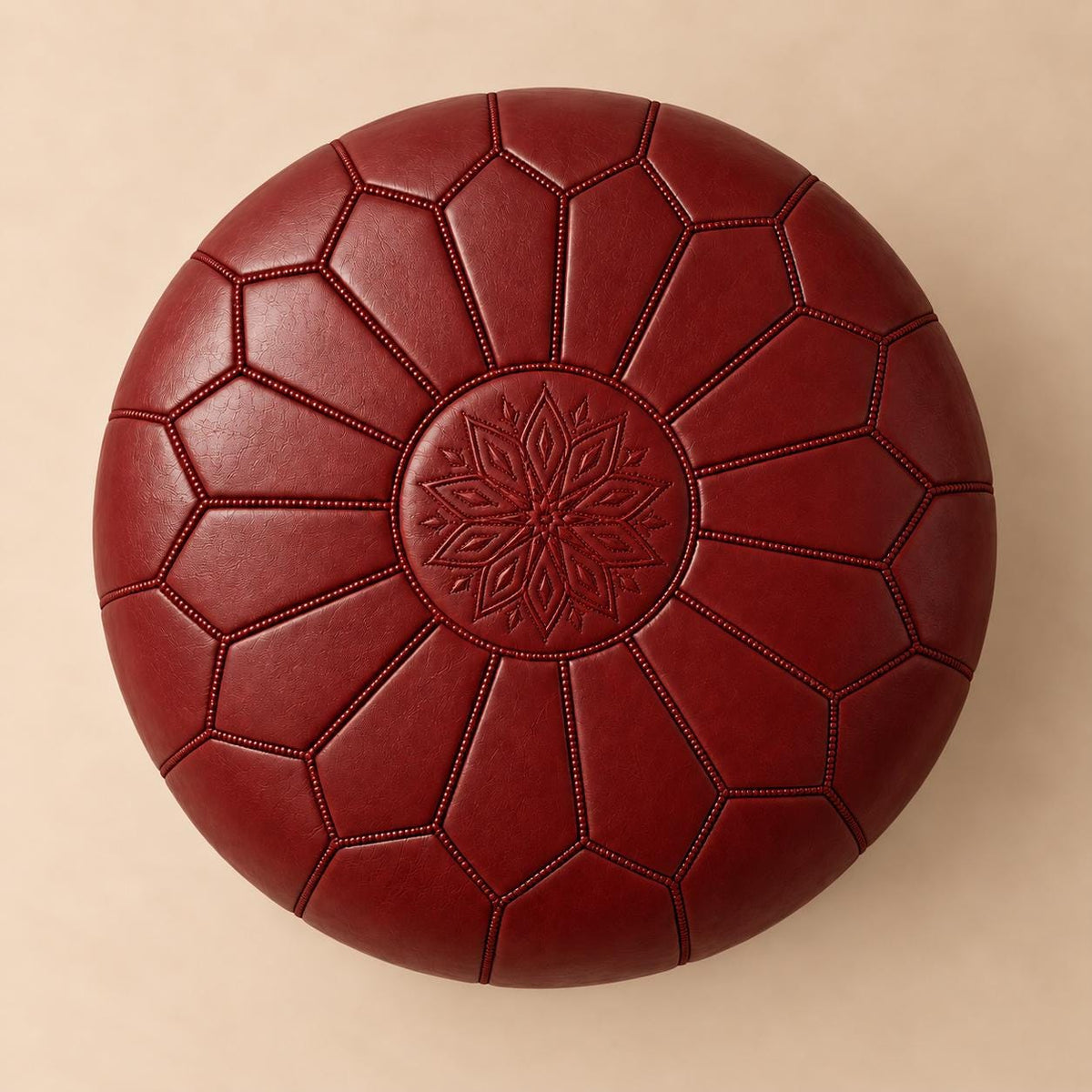 Round Leather Ottoman pouf Cover, Unstuffed Footstool, Handmade Leather Floor, Living Room Footrest, Boho Home Decor