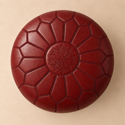 Round Leather Ottoman pouf Cover, Unstuffed Footstool, Handmade Leather Floor, Living Room Footrest, Boho Home Decor