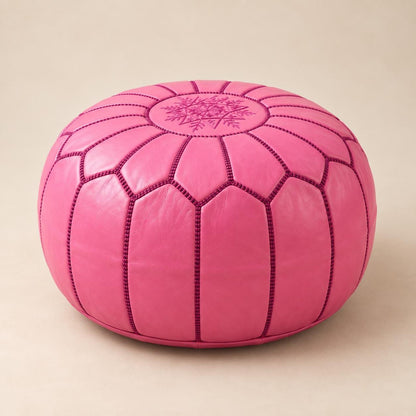 Round Leather Ottoman Pouf Cover, Unstuffed Footstool, Moroccan Handmade Leather Floor Decor, Boho Living Room Footrest