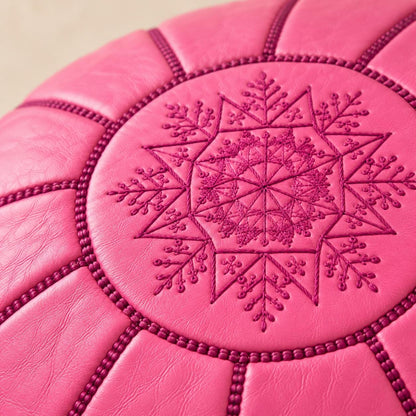 Round Leather Ottoman Pouf Cover, Unstuffed Footstool, Moroccan Handmade Leather Floor Decor, Boho Living Room Footrest