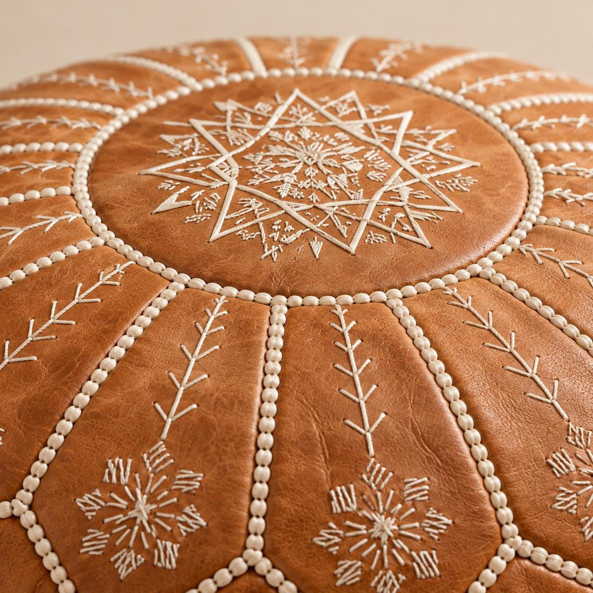 Round Leather Ottoman Pouf Cover, Moroccan Handmade Leather Floor Decor, Unstuffed Footstool, Boho Living Room Footrest,