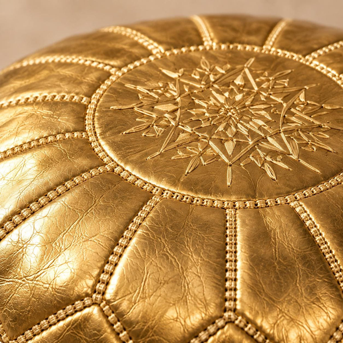 Round Leather Ottoman Pouf Cover, Moroccan Handmade Leather Floor Decor, Unstuffed Footstool, Boho Living Room Footrest,