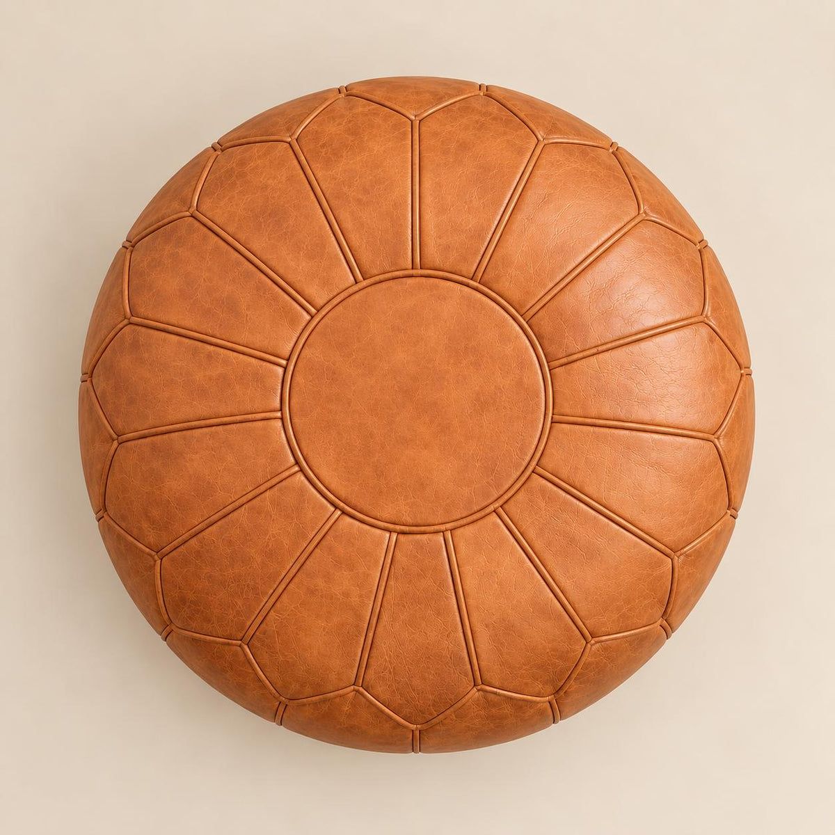 Round Leather Ottoman Pouf Cover, Moroccan Handmade Leather Floor Decor, Unstuffed Footstool, Boho Living Room Footrest,