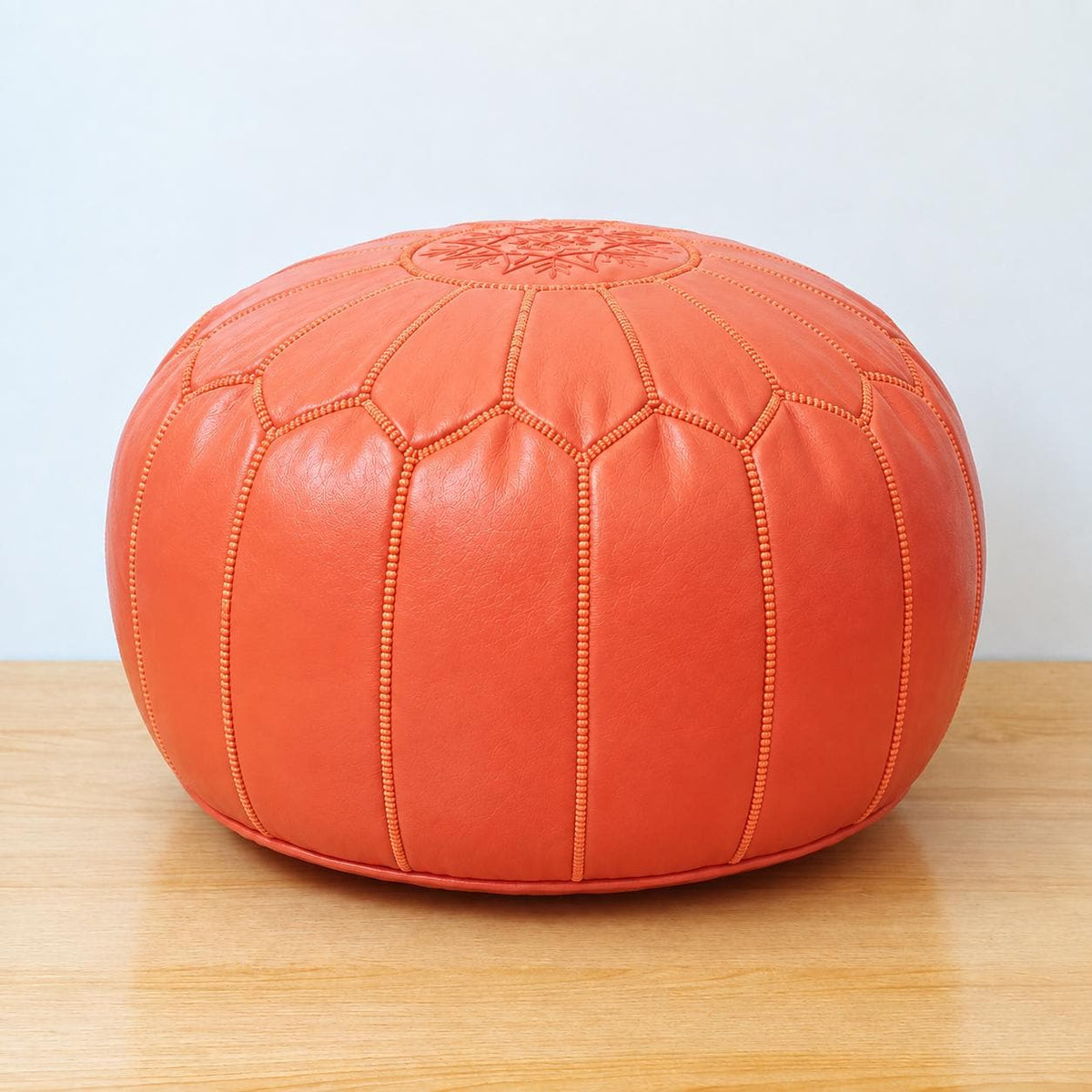 Round Leather Pouf Ottoman, Handmade Moroccan Footstool, Unstuffed Leather Pouf Cover, Living Room Footrest, Round Leather Floor Pouf