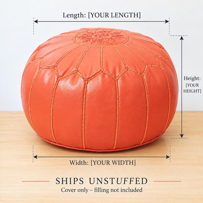 Round Leather Pouf Ottoman, Handmade Moroccan Footstool, Unstuffed Leather Pouf Cover, Living Room Footrest, Round Leather Floor Pouf