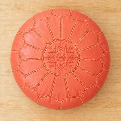 Round Leather Pouf Ottoman, Handmade Moroccan Footstool, Unstuffed Leather Pouf Cover, Living Room Footrest, Round Leather Floor Pouf