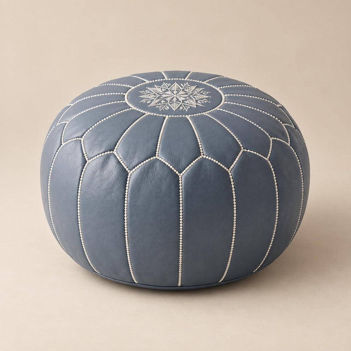 Round Leather Pouf Ottoman Cover, Unstuffed Moroccan Footstool, Handmade Leather Floor Pouf, Living Room Footrest,