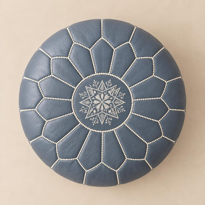 Round Ottoman Cover, Unstuffed Moroccan Footstool, Handmade Leather Floor Pouf, Living Room Footrest, Boho home Decor, Durable Leather