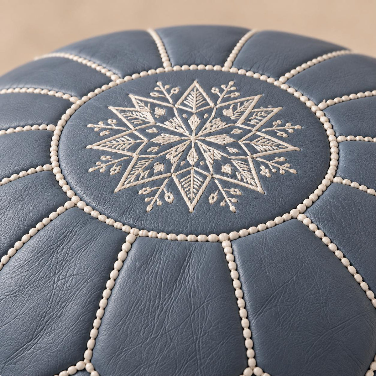 Round Ottoman Cover, Unstuffed Moroccan Footstool, Handmade Leather Floor Pouf, Living Room Footrest, Boho home Decor, Durable Leather