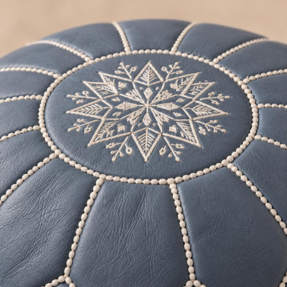 Round Ottoman Cover, Unstuffed Moroccan Footstool, Handmade Leather Floor Pouf, Living Room Footrest, Boho home Decor, Durable Leather