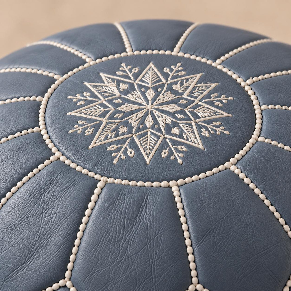 Round Leather Pouf Ottoman Cover, Unstuffed Moroccan Footstool, Handmade Leather Floor Pouf, Living Room Footrest,