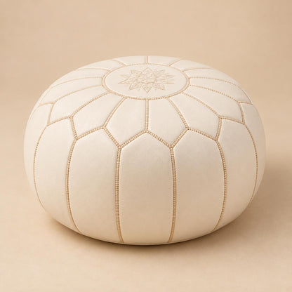 Round Leather Ottoman Cover, Unstuffed Moroccan Footstool, Handmade Leather Floor Pouf, Living Room Footrest, Boho home Decor