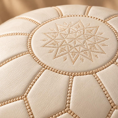 Round Leather Ottoman Cover, Unstuffed Moroccan Footstool, Handmade Leather Floor Pouf, Living Room Footrest, Boho home Decor