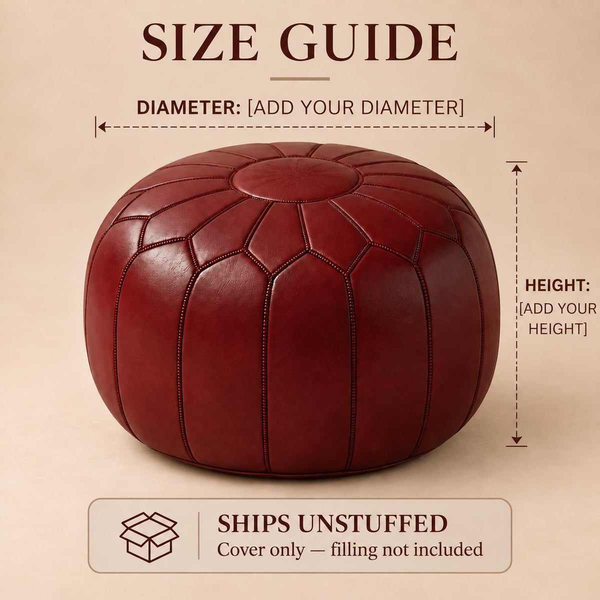 Round Leather Ottoman pouf Cover, Unstuffed Footstool, Handmade Leather Floor, Living Room Footrest, Boho Home Decor
