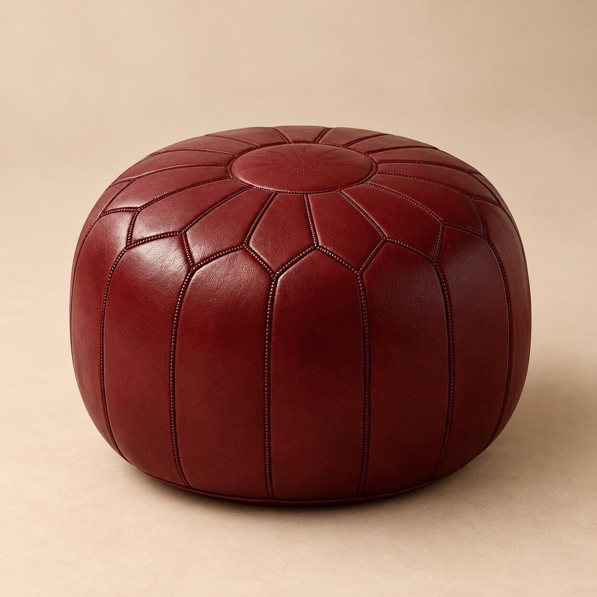 Round Leather Ottoman pouf Cover, Unstuffed Footstool, Handmade Leather Floor, Living Room Footrest, Boho Home Decor