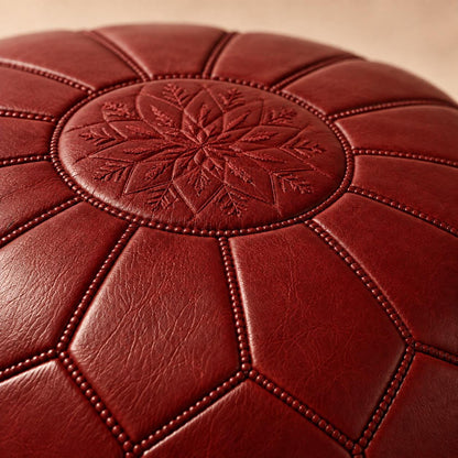 Round Leather Ottoman pouf Cover, Unstuffed Footstool, Handmade Leather Floor, Living Room Footrest, Boho Home Decor