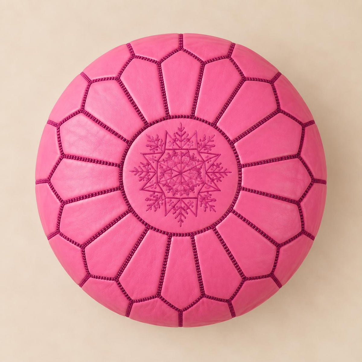 Round Leather Ottoman Pouf Cover, Unstuffed Footstool, Moroccan Handmade Leather Floor Decor, Boho Living Room Footrest