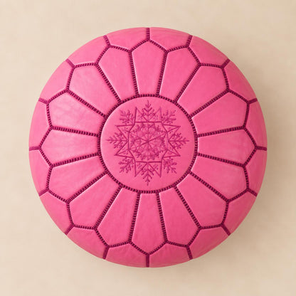 Round Leather Ottoman Pouf Cover, Unstuffed Footstool, Moroccan Handmade Leather Floor Decor, Boho Living Room Footrest