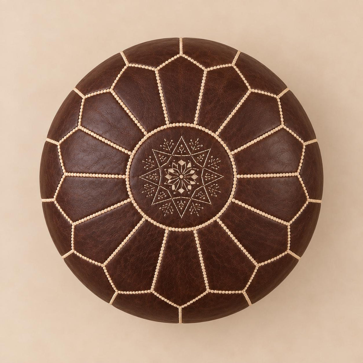 Round Leather Ottoman Pouf Cover, Brown Unstuffed Footstool, Moroccan Handmade Leather Floor Decor, Boho Living Room Footrest