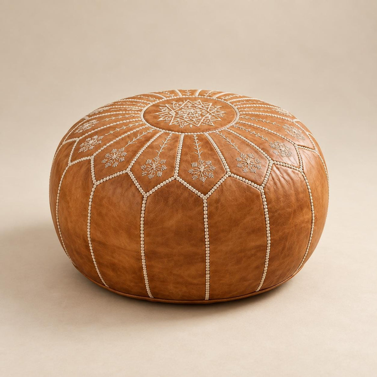 Round Leather Ottoman Pouf Cover, Moroccan Handmade Leather Floor Decor, Unstuffed Footstool, Boho Living Room Footrest,