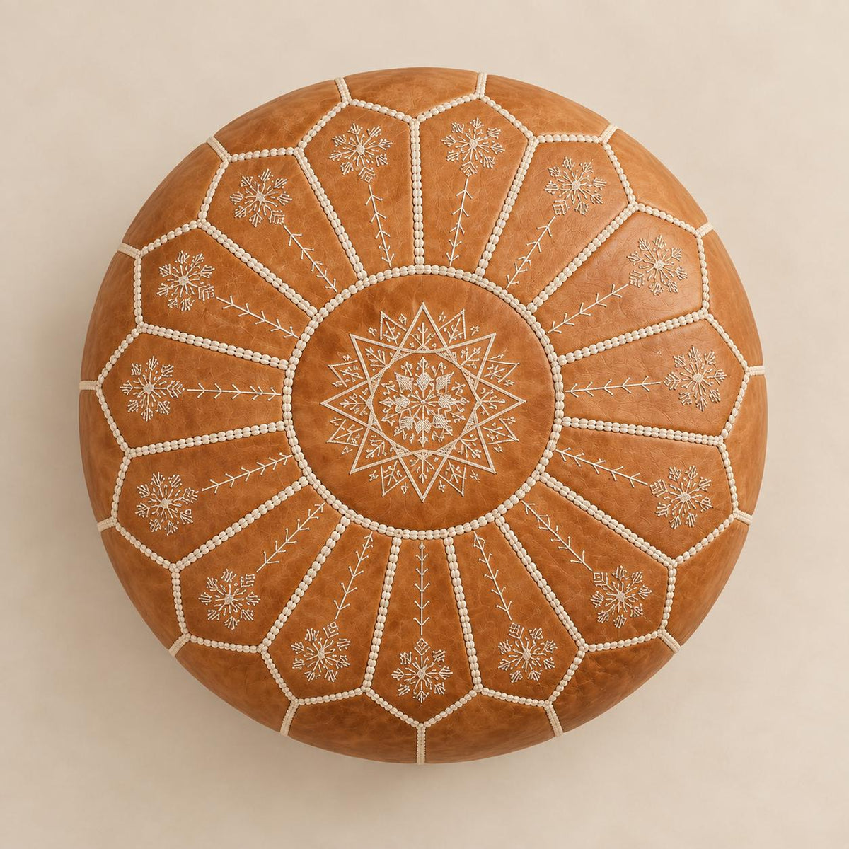 Round Leather Ottoman Pouf Cover, Moroccan Handmade Leather Floor Decor, Unstuffed Footstool, Boho Living Room Footrest,