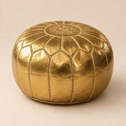 Round Leather Ottoman Pouf Cover, Moroccan Handmade Leather Floor Decor, Unstuffed Footstool, Boho Living Room Footrest, Leather Pouf