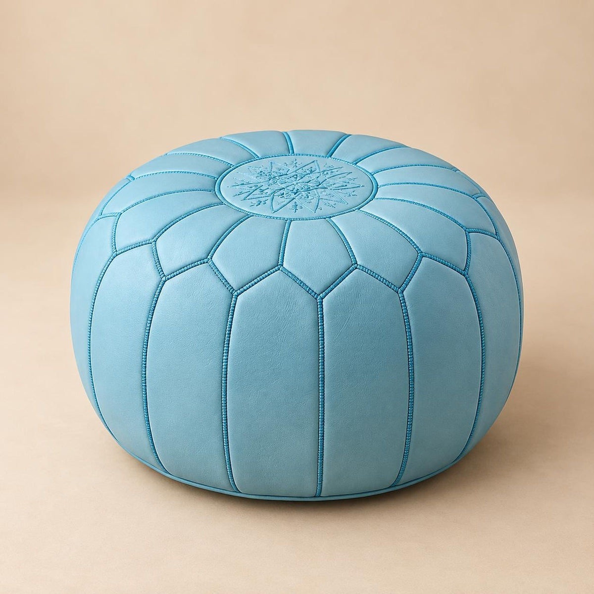 Round Leather Ottoman Pouf Cover, Moroccan Handmade Leather Floor Decor, Unstuffed Footstool, Boho Living Room Footrest,