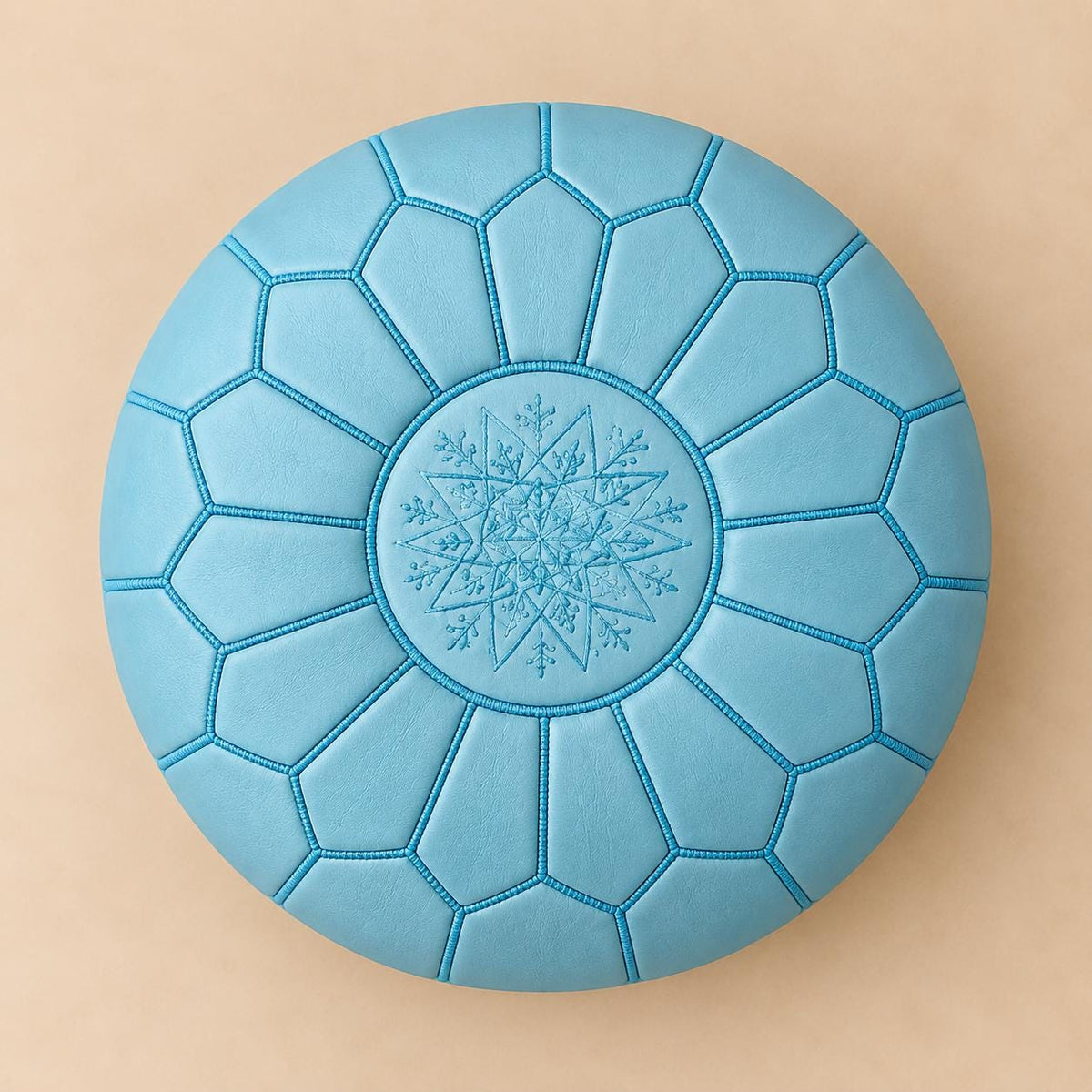 Round Leather Ottoman Pouf Cover, Moroccan Handmade Leather Floor Decor, Unstuffed Footstool, Boho Living Room Footrest,