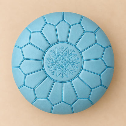 Round Leather Ottoman Pouf Cover, Moroccan Handmade Leather Floor Decor, Unstuffed Footstool, Boho Living Room Footrest,