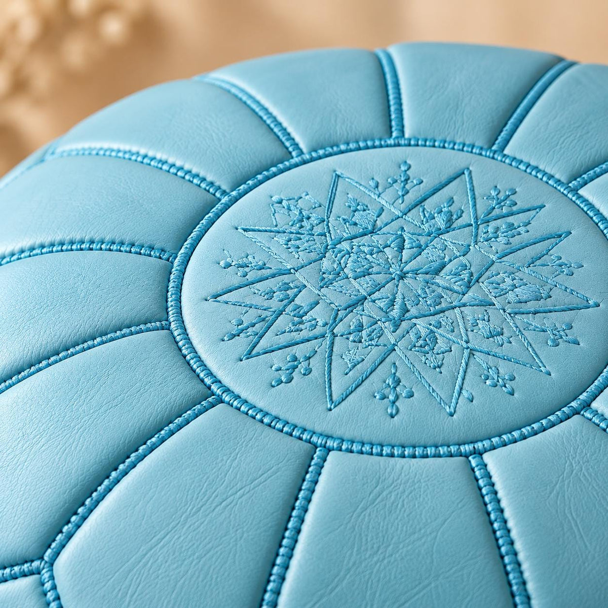 Round Leather Ottoman Pouf Cover, Moroccan Handmade Leather Floor Decor, Unstuffed Footstool, Boho Living Room Footrest,