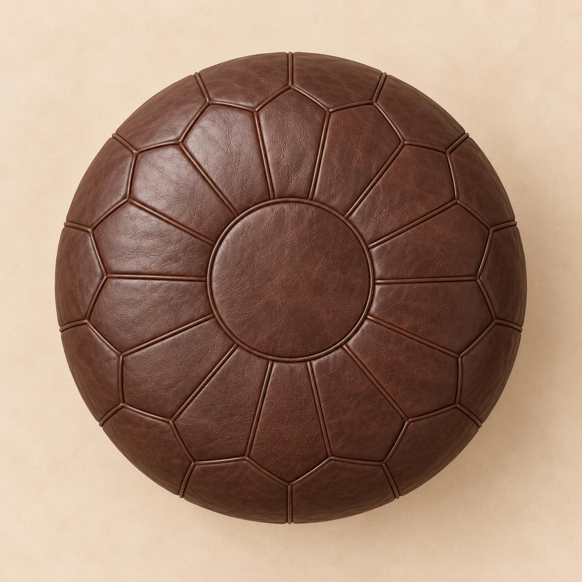 Brown Leather Ottoman Pouf Cover, Moroccan Handmade Leather Floor Decor, Unstuffed Footstool, Boho Living Room Footrest, Round Leather Pouf