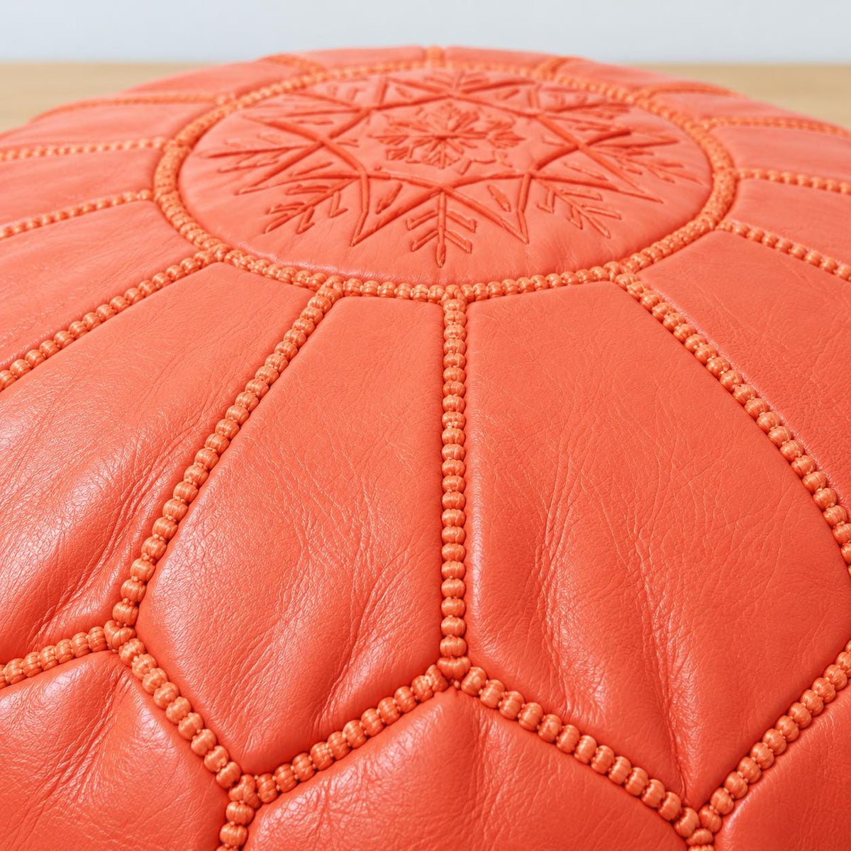 Round Leather Pouf Ottoman, Handmade Moroccan Footstool, Unstuffed Leather Pouf Cover, Living Room Footrest, Round Leather Floor Pouf