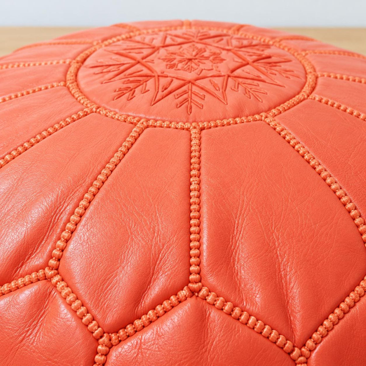 Round Leather Pouf Ottoman, Handmade Moroccan Footstool, Unstuffed Leather Pouf Cover, Living Room Footrest, Round Leather Floor Pouf