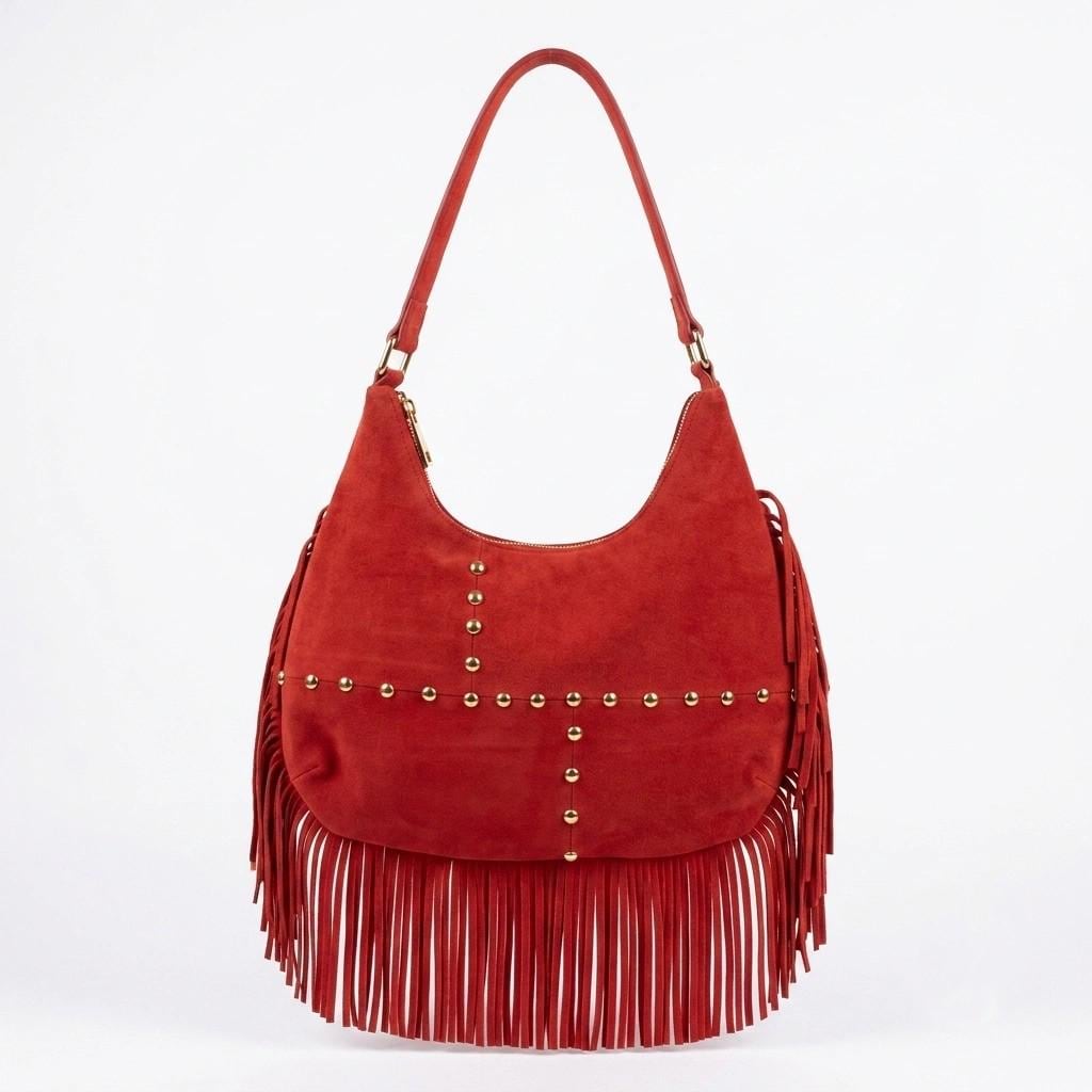 Handmade Leather Fringe Hobo Bag, Genuine Moroccan Leather Shoulder Bag, Boho Women's Purse, Slouchy Everyday Handbag , Christmas Gift