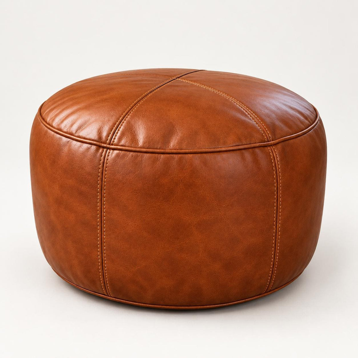 Leather Ottoman pouf, Pouf Cuir, Cognac Brown Ottoman, Ottoman Pouf Brown, Handmade Genuine Leather Pouf, Round Footstool, Floor Cushion