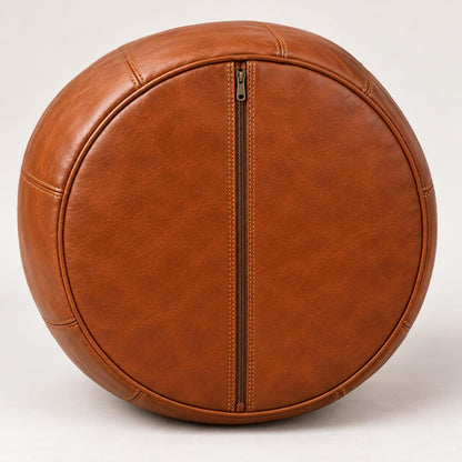 Leather Ottoman pouf, Pouf Cuir, Cognac Brown Ottoman, Ottoman Pouf Brown, Handmade Genuine Leather Pouf, Round Footstool, Floor Cushion