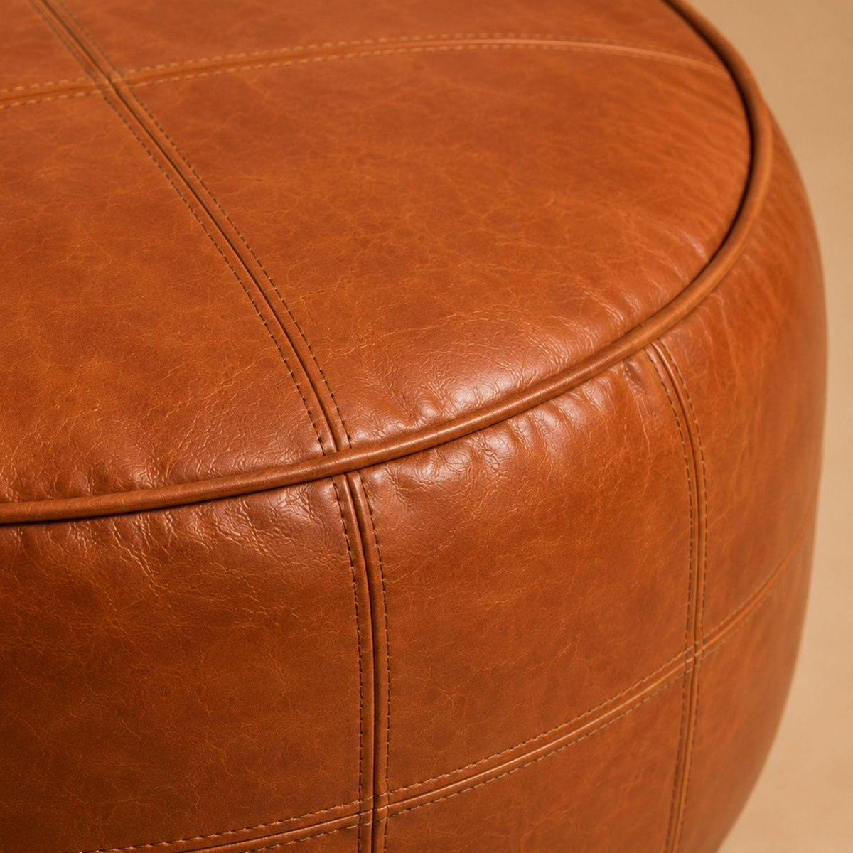 Leather Ottoman pouf, Pouf Cuir, Dark Brown Ottoman, Ottoman Pouf Brown, Handmade Genuine Leather Pouf, Round Footstool, Brown Floor Cushion